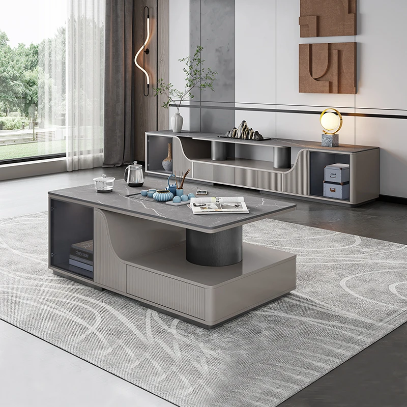 现代功夫茶几茶台一体意式轻奢客厅泡茶高级茶具带烧水壶岩板茶桌