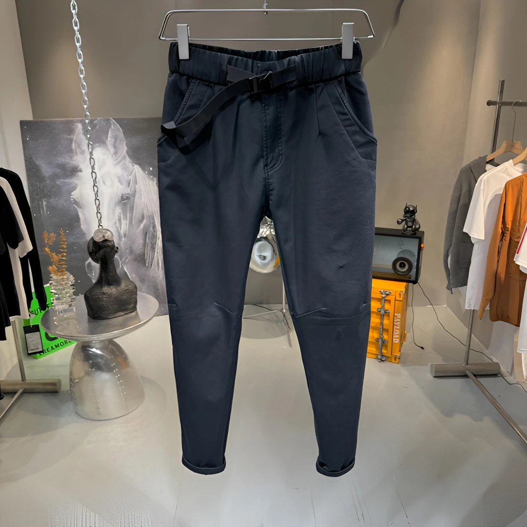 重工高端男士休闲裤弹力松紧腰直筒裤时尚百搭工装长裤微绒裤子