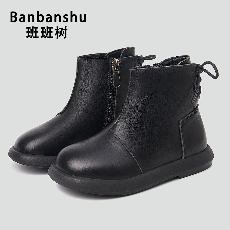 Banbanshu/班班树头层牛皮儿童英伦风马丁靴秋冬真皮时尚休闲童鞋