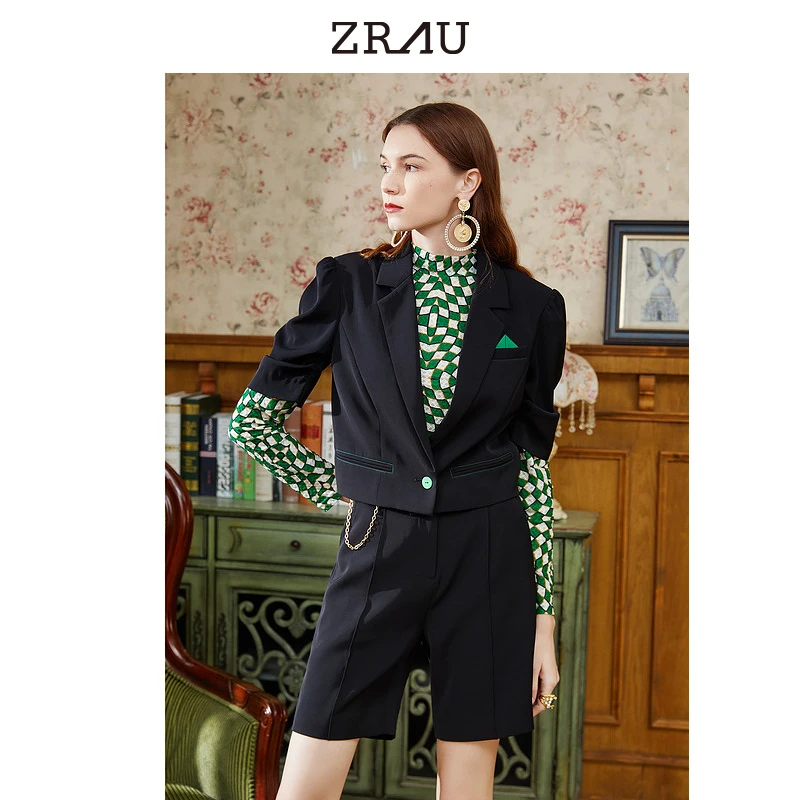 ZRAU绿白棋盘格高领长袖打底衫91030433010