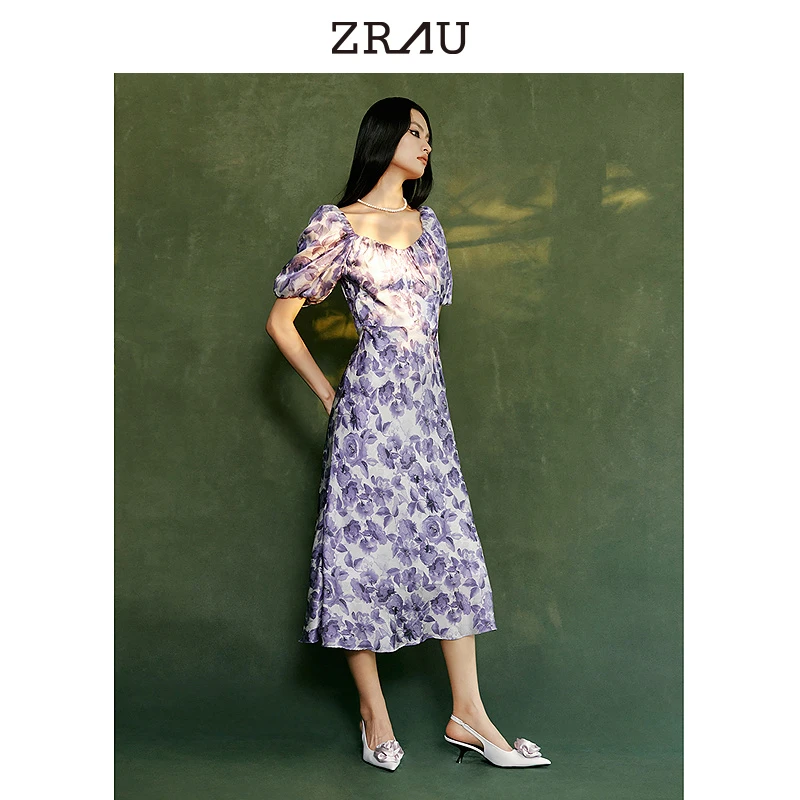 【老板娘夏天】ZRAU质感热情浪漫玫瑰精致灯笼袖连衣裙91130321303