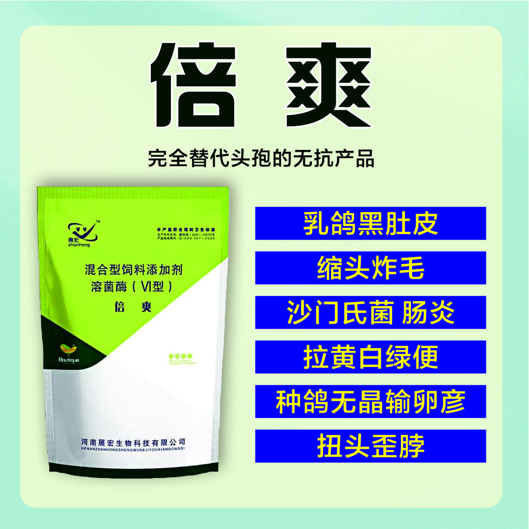 倍爽粉剂 沙门氏大肠杆菌 乳鸽黑肚皮 黄白绿稀泡沫便,缩头炸毛