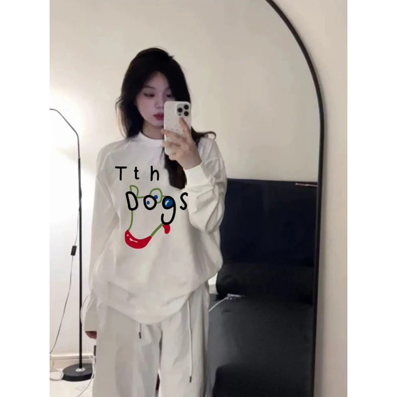 秋冬季新款高能感穿搭宽松慵懒风上衣百搭ins长袖圆领卫衣女