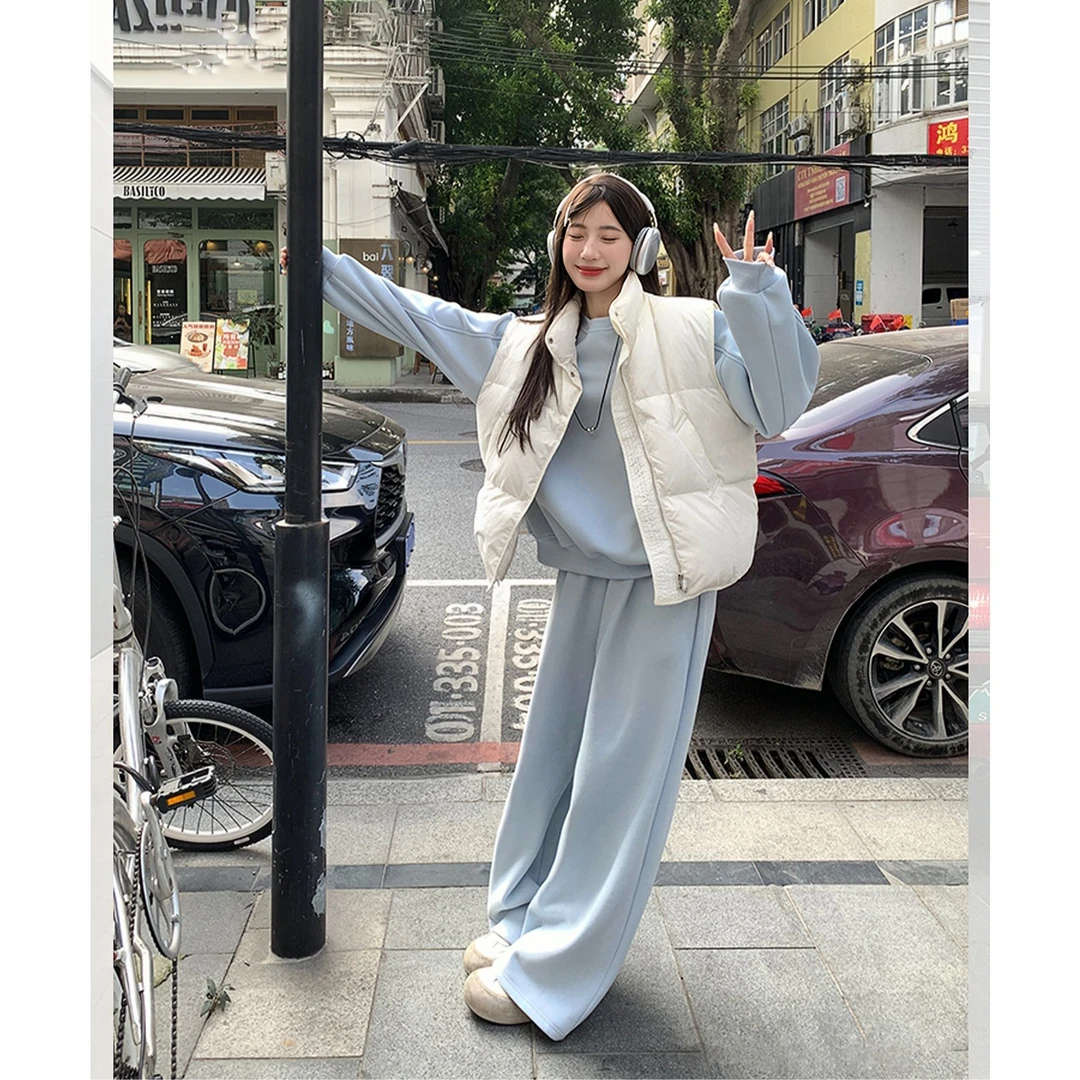 YWBY新款冬季外套女防寒保暖纯色立领马甲百搭宽松无袖棉服外套