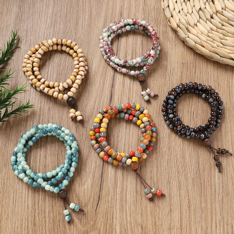 非金属陶瓷手链 复古文艺民族风陶瓷手串多圈新中式国风男女配饰