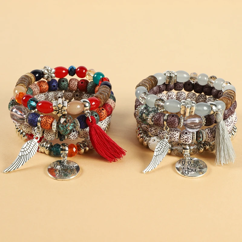 锌合金手链 欧美复古多层叠戴串珠异域风波西米亚男女民族风手串