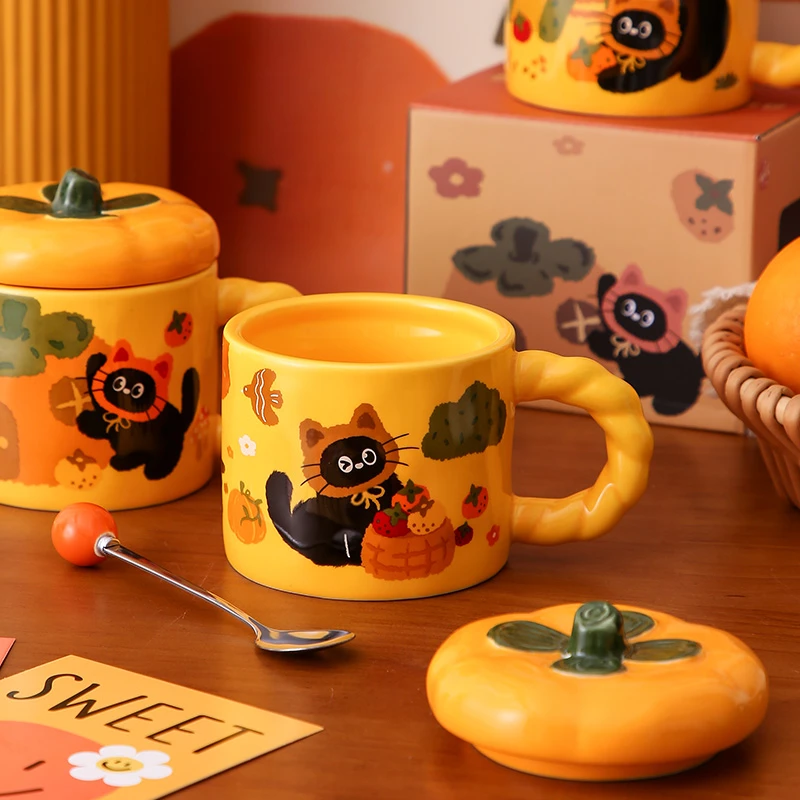 精东家柿子造型可爱猫咪水杯生日礼物创意情侣对杯家用陶瓷马克杯