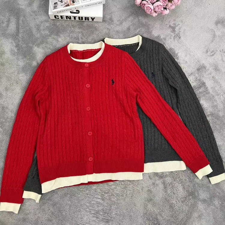 2024年本命年穿搭假两件刺绣针织开衫 慵懒红色毛衣外套设计师款