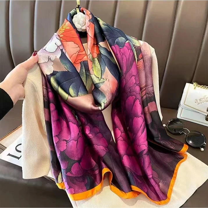 【复古花卉】 高端精品优雅女士披肩80*180丽景缎丝巾围巾