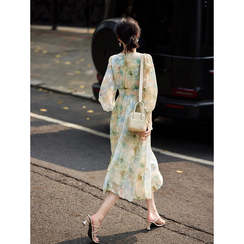 【编号7】【油画少女】苏醒的乐园时尚气质连衣裙修身显瘦SXL24214