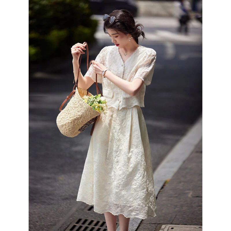 提花气质套装温婉大方衣服裙子SXTZC24088显瘦长裙温柔法式夏季