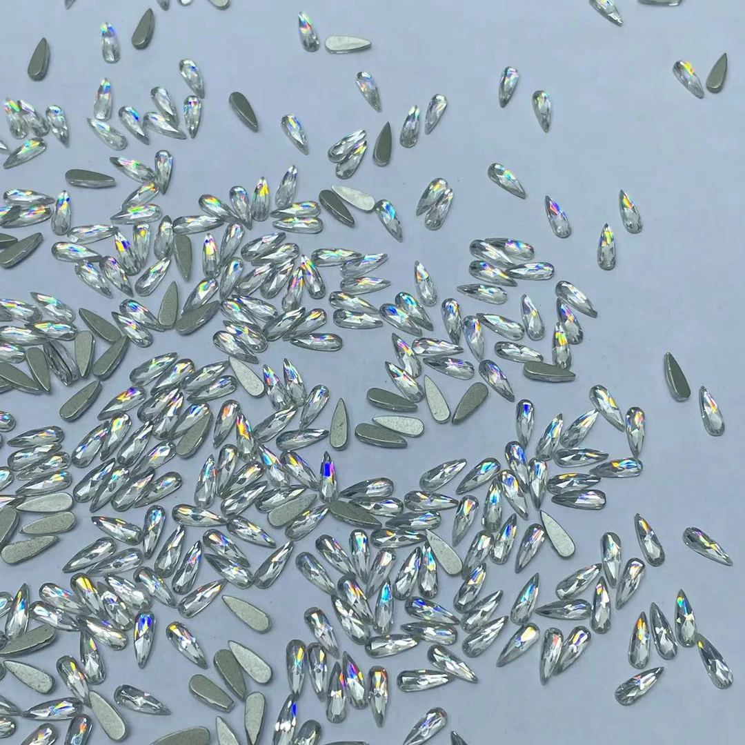 (30颗)春柚美甲5A平底锆石透白色水滴平底玫瑰切爆闪锆石2*6mm