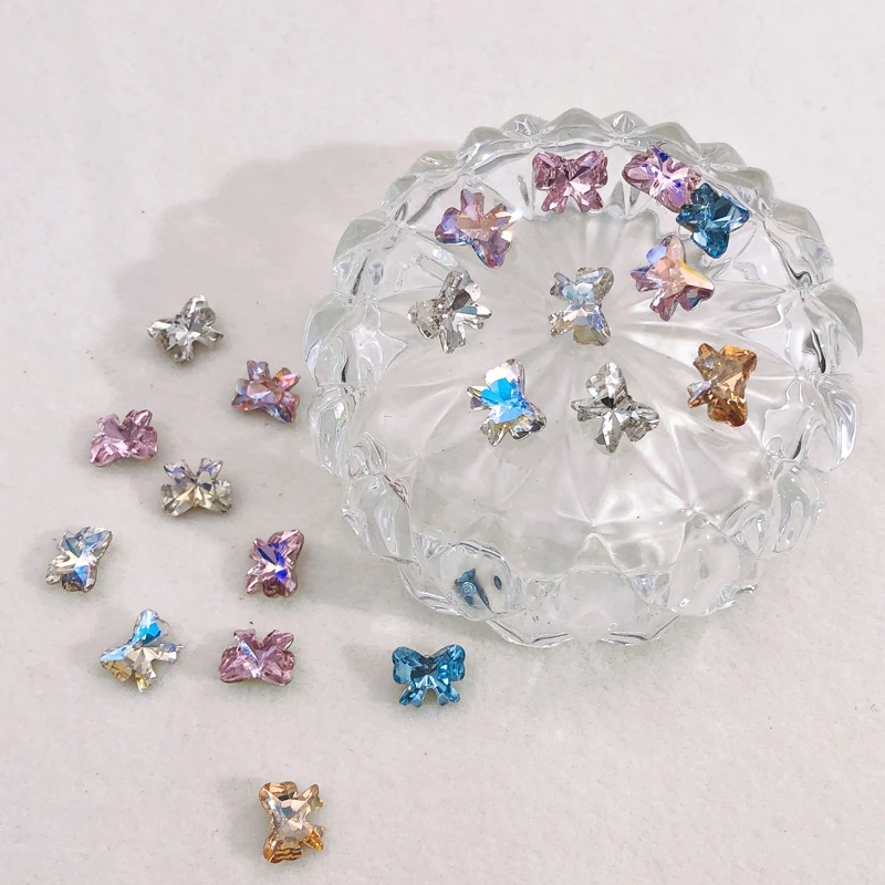 施家同款春柚美甲新款立体蝴蝶结K9水晶蝴蝶结指甲饰品美甲钻
