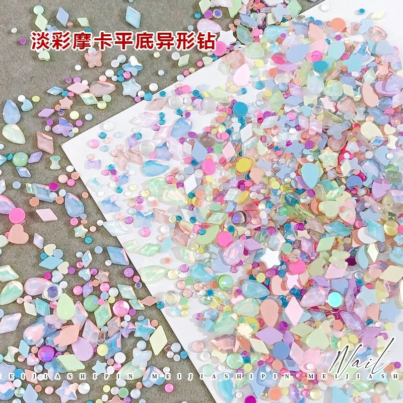 淡彩摩卡平底异形玻璃钻混装多巴胺美甲饰品星星爱心蝴蝶指甲配饰