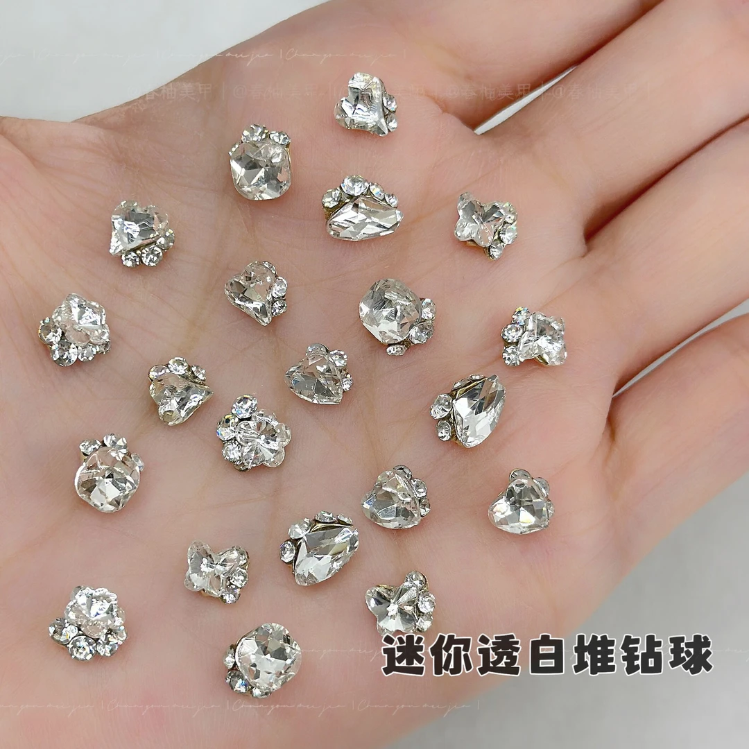 新款小号成品堆钻球肥方歪心桃心斧头白色堆钻超闪多款选美甲钻