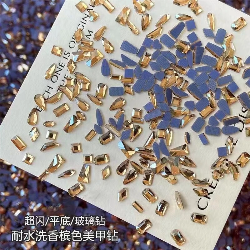 春柚美甲饰品网耐水洗格纹烫底迷你小号香槟平底钻美甲K9钻200颗