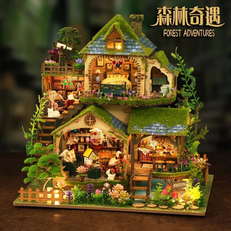 森林奇遇diy小屋木质手工拼装房子3D立体拼图微场景模型生日礼物