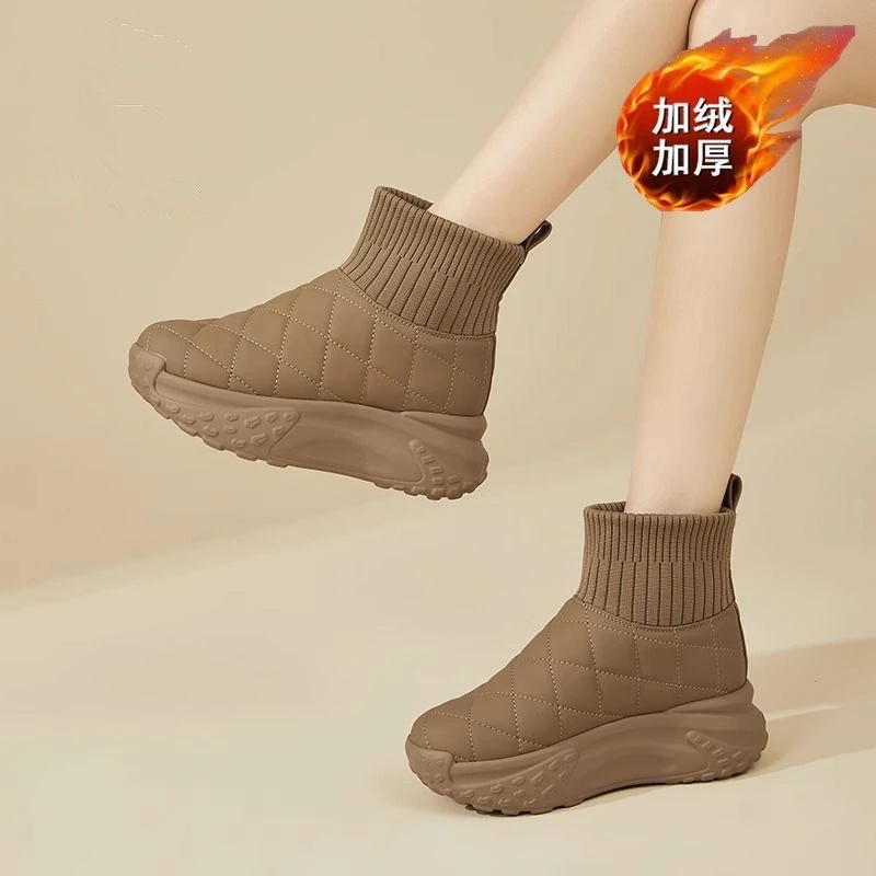 内增高雪地靴女2023年新款冬季皮毛一体加绒加厚松糕厚底防滑棉鞋
