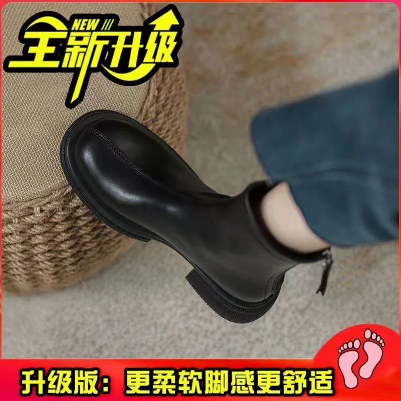 短靴女秋冬2023年秋季新款瘦瘦靴英伦风后拉链加绒厚底靴子马丁靴