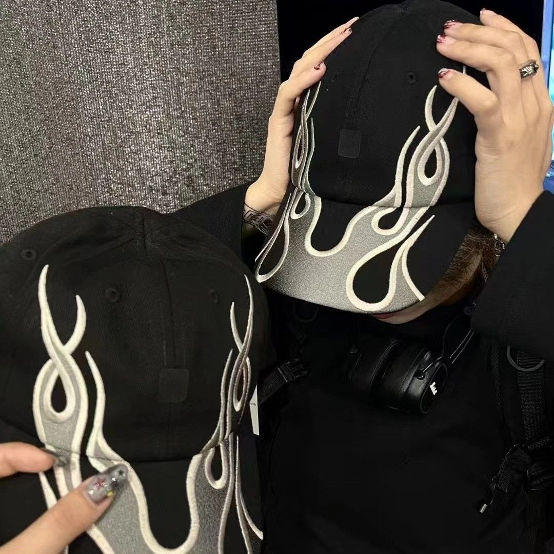 火焰棒球帽鸭舌帽子男女街头潮人百搭个性嘻哈爆款大头围显瘦气质