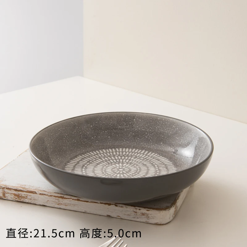 礼温「雪花釉千段深盘」实用菜盘中古风怀旧餐具沙拉盘 ZB25瑕疵