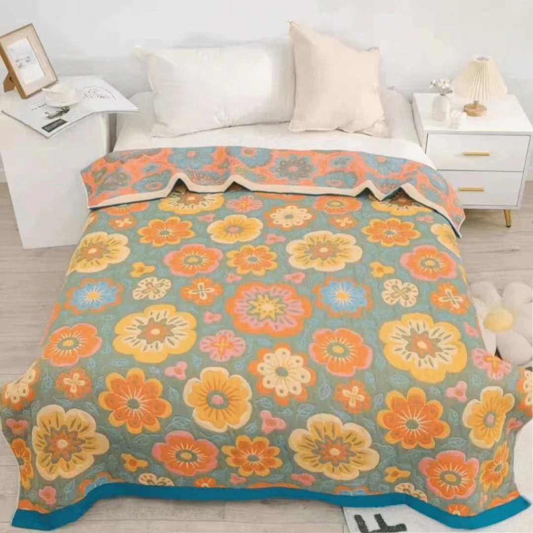 花开满园*200多层纯棉纱布盖毯单人透气柔软精梳棉卧室四季通用