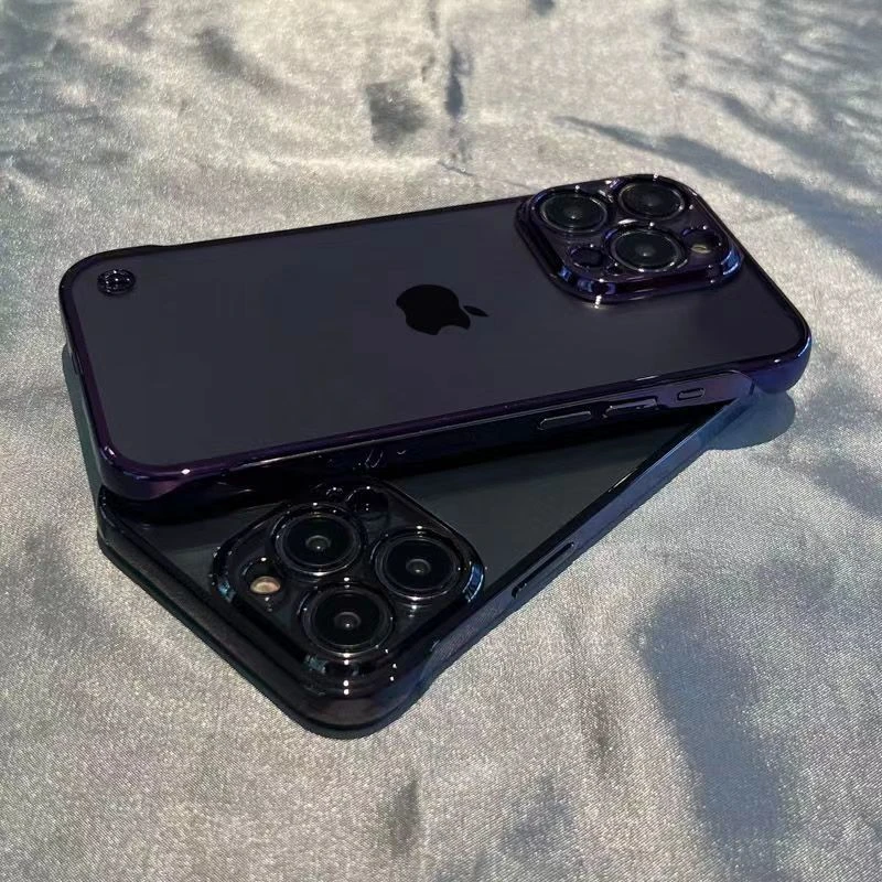 电镀镜头膜苹果12promax无边框手机壳iPhone11硬壳14防摔13情侣款