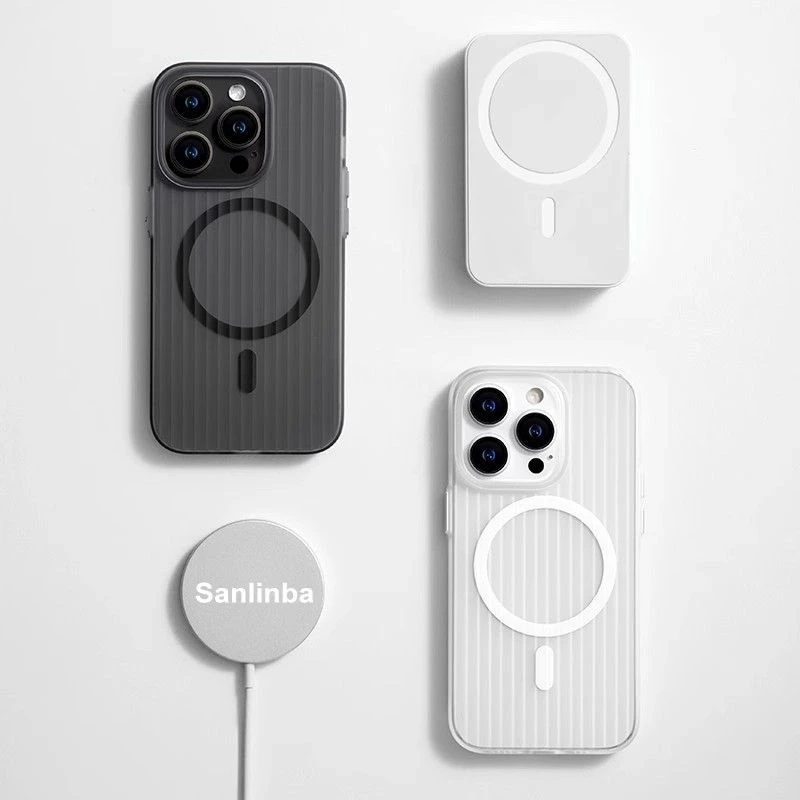 苹果15瓦楞条纹行李箱磁吸iPhone14promax手机壳透明防摔13高级感