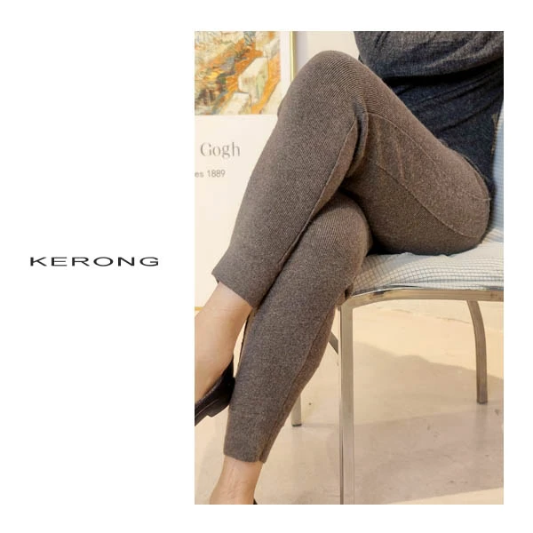 【KERONG】100%山羊绒冬季加厚保暖弹力外穿内搭修身打底裤休闲裤