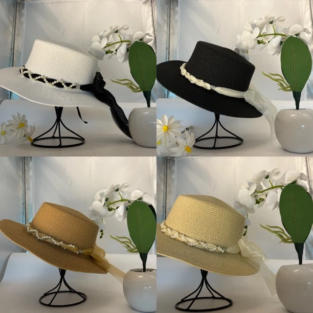 草帽遮阳帽女士平顶百搭休闲时尚四季通用纯手工制作出游必备