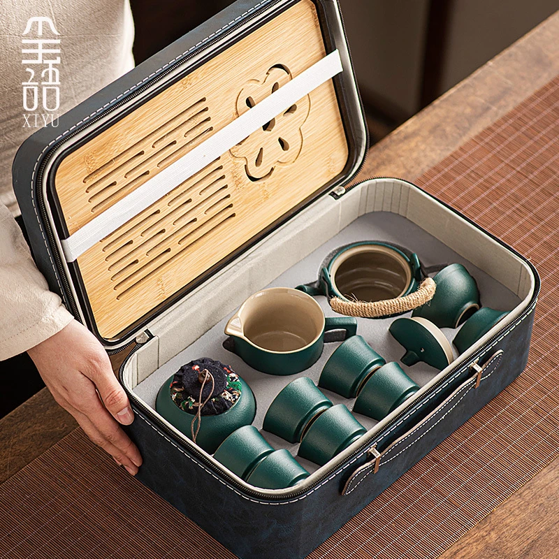 粗陶便携式旅行茶具套装家用户外出差旅游快客杯茶杯功夫泡茶装备