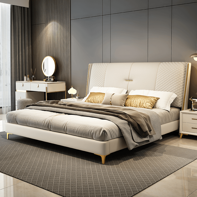 MS意式轻奢真皮床小户型1.8米双人主卧床储物婚床现代简约软包皮