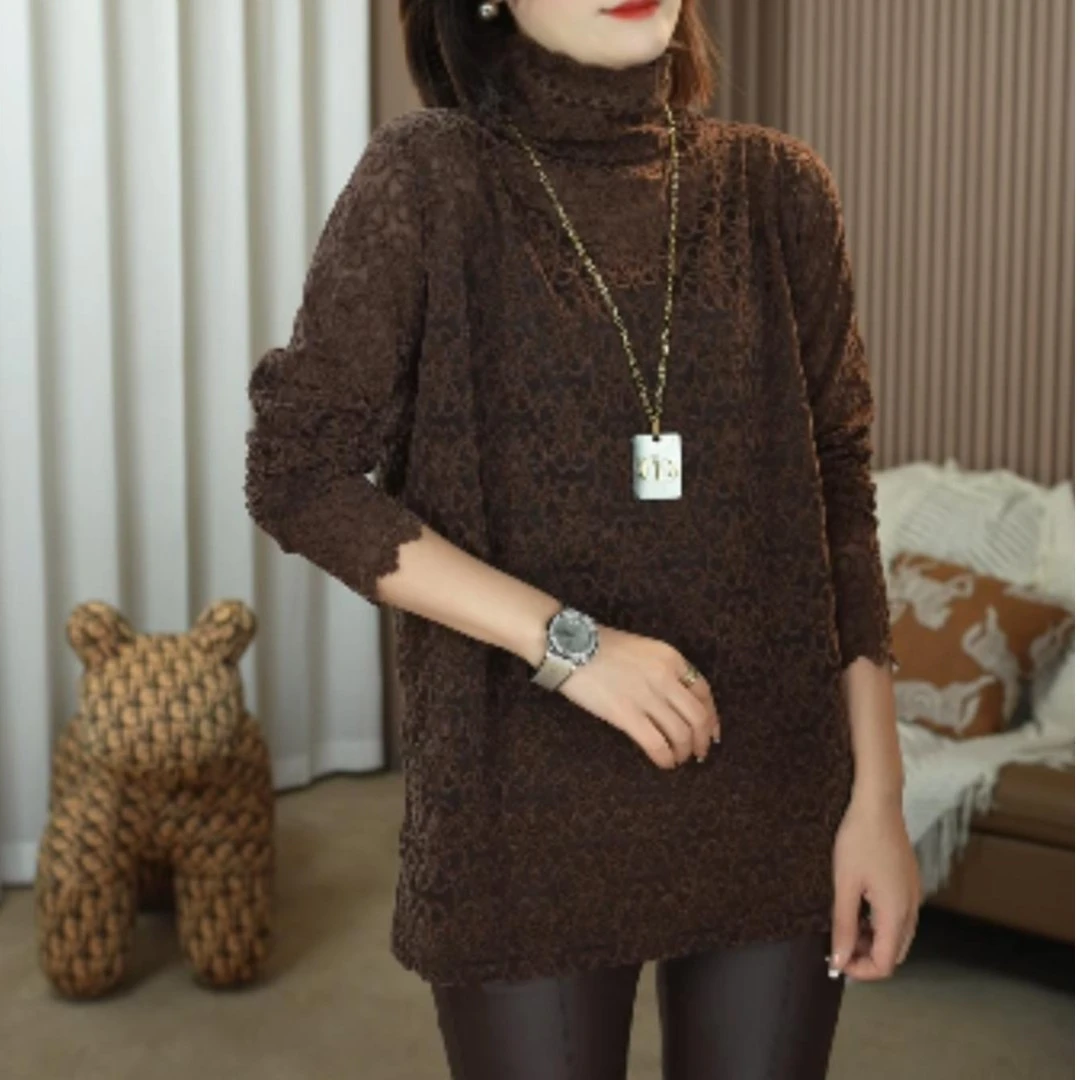 【珊珊家】新品重工提花工艺蕾丝高领打底衫