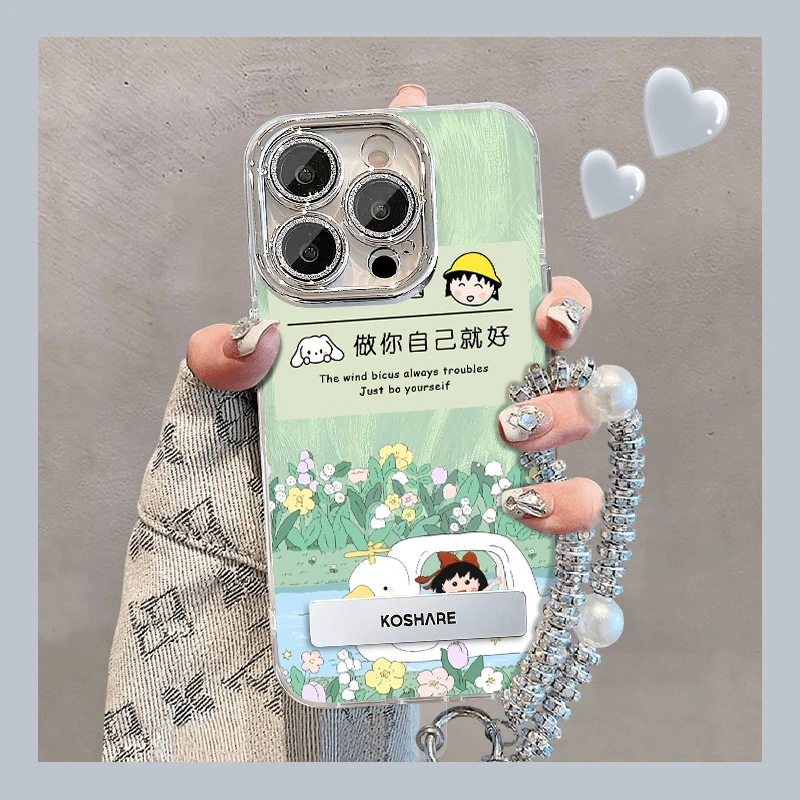 适用苹果VIVO华为OPPO小米手机壳樱桃小丸子手机壳带镜头膜支架