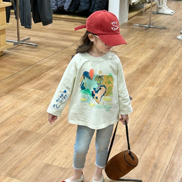 女童春秋上衣洋气时髦儿童打底衫女孩印花T恤弹力牛仔裤套装