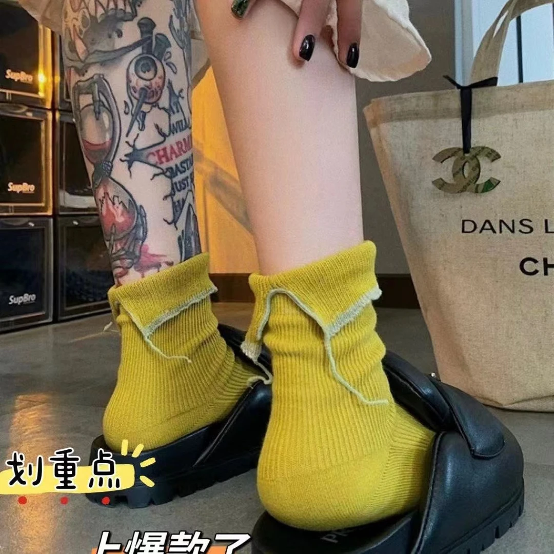 爆款松弛感后开叉堆堆袜设计师款日系文艺中筒复古小众调性女袜简