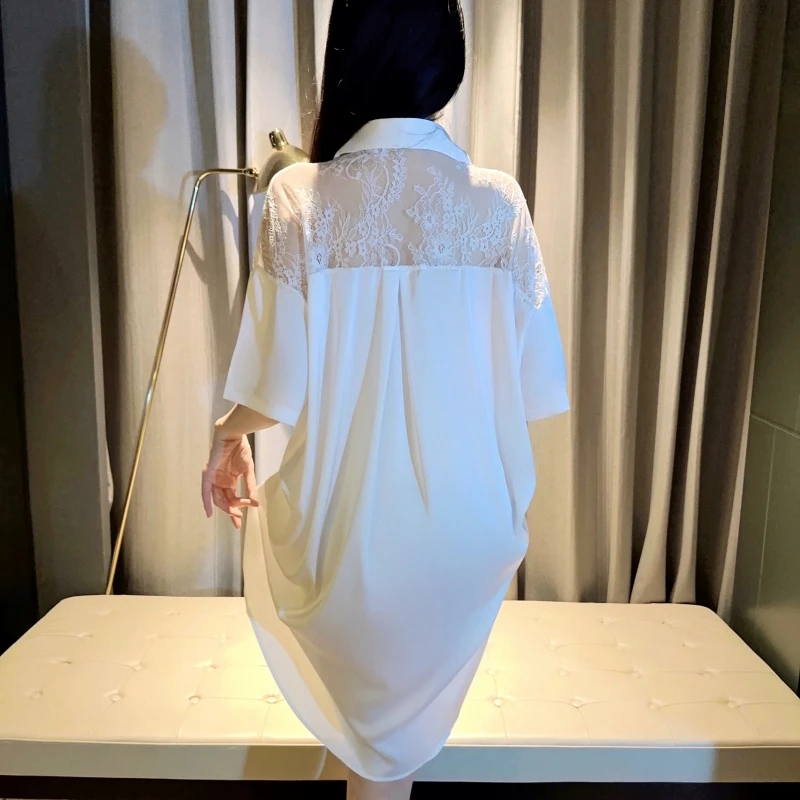 睡衣女款爆款2025新款春秋性感睡裙夏季可外穿男友风衬衫蕾丝睡衣