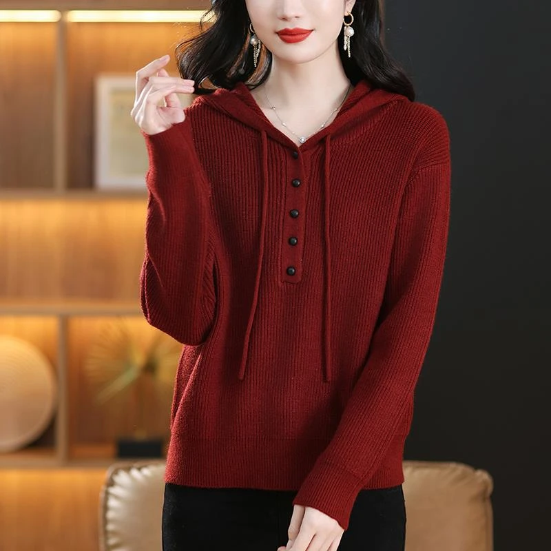 连帽毛衣女秋冬漂亮洋气减龄针织卫衣2024新款大码胖mm打底衫显瘦