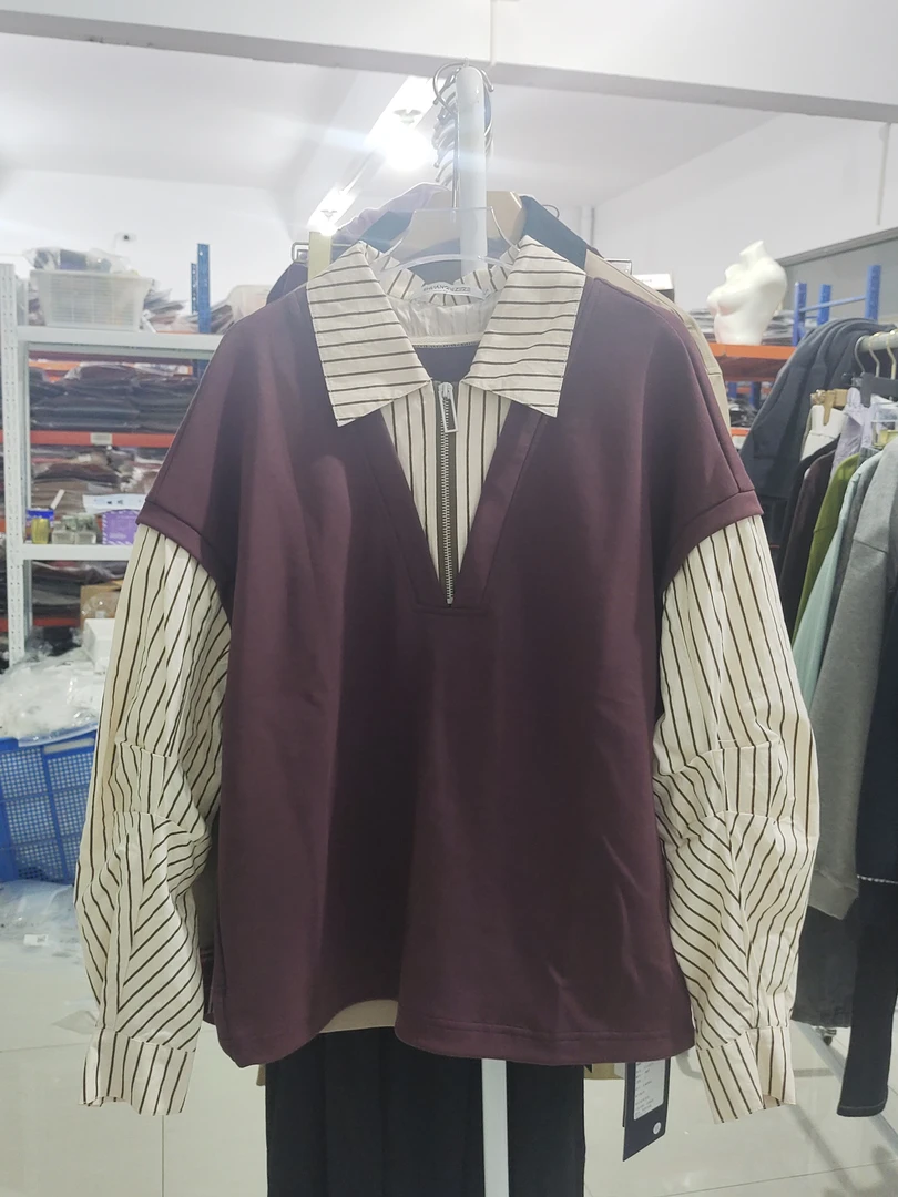 ShuangsZezeYü丨假两件条纹拼接衬衫 YFC23079