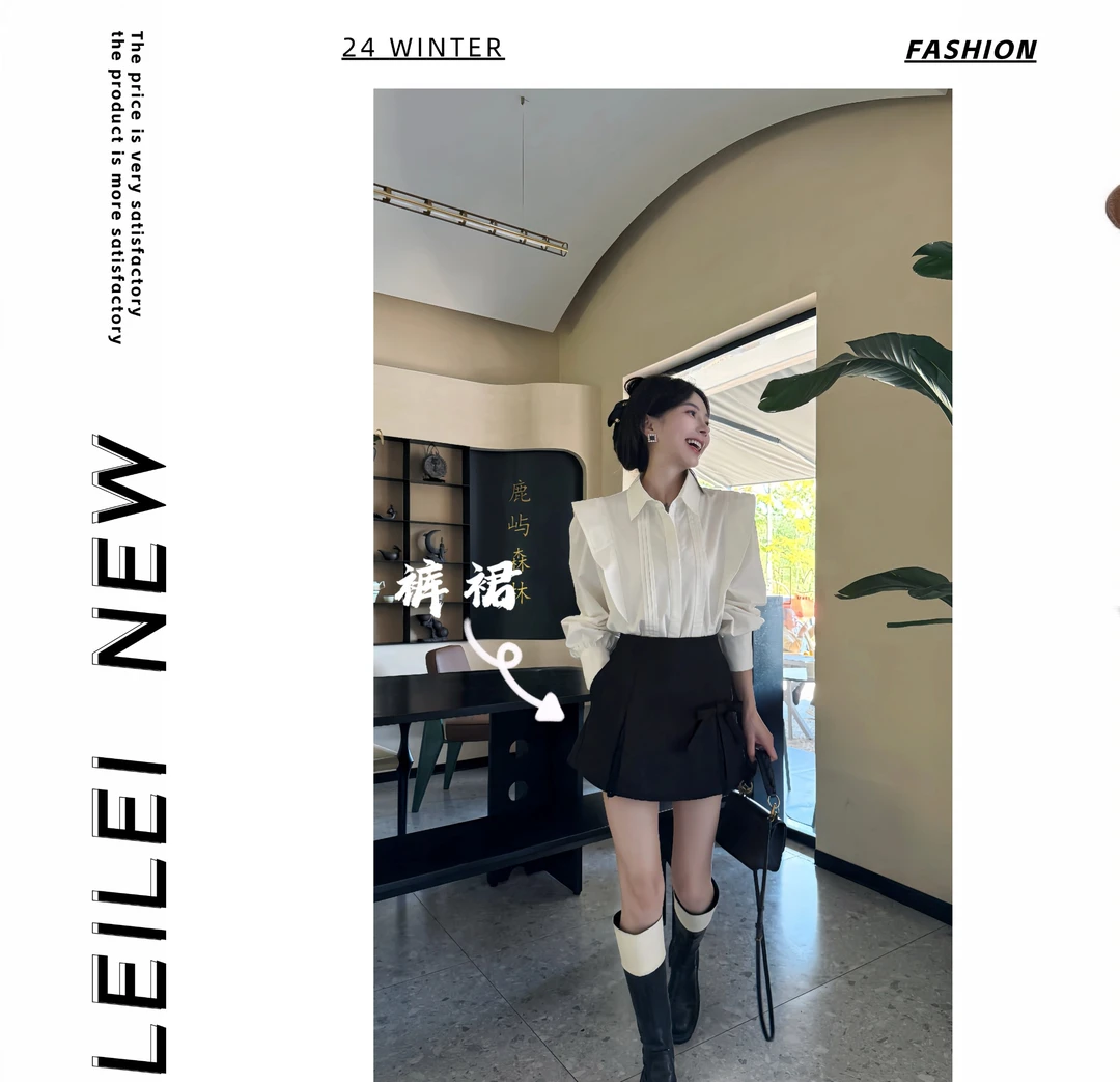 【磊磊分享】秋冬上新加厚重工高腰显瘦显高蝴蝶结设计A字裙#8838