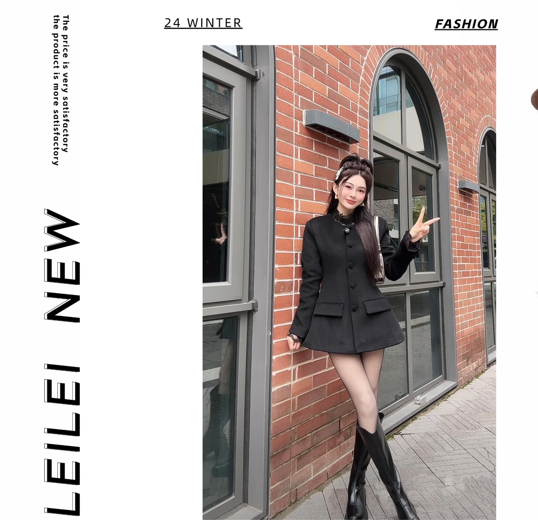 【磊磊分享】冬季上新高级赫本风收腰显瘦羊毛外套鱼骨下摆裙#6606