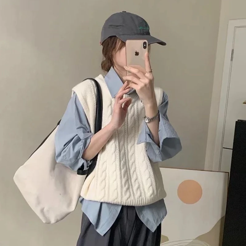 纯色复古麻花针织背心女毛衣外搭2023新款秋冬坎肩上衣叠穿马甲