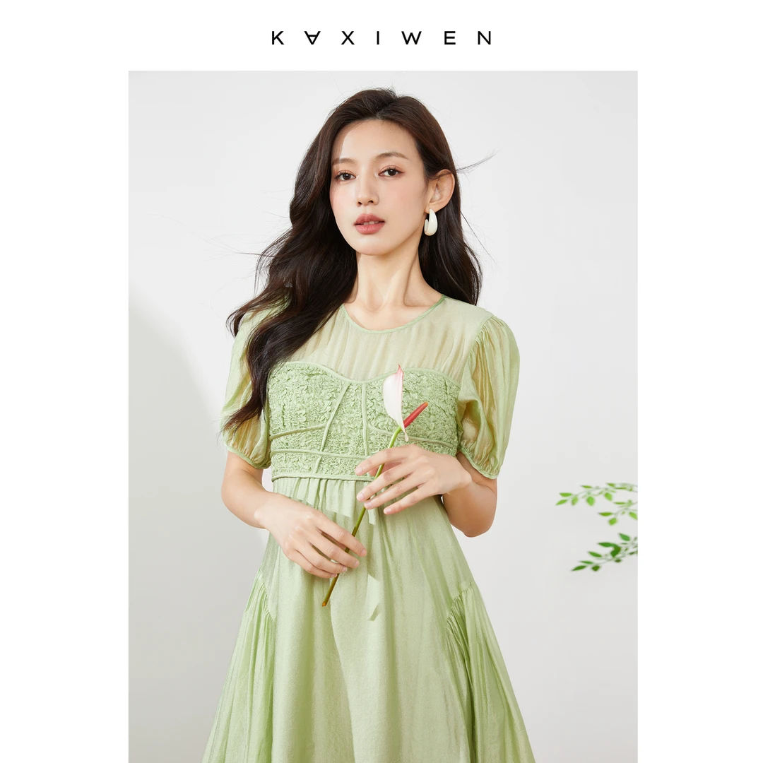 【达人专属】X04ALE2162款法式设计感泡泡袖拼接肌理感裙