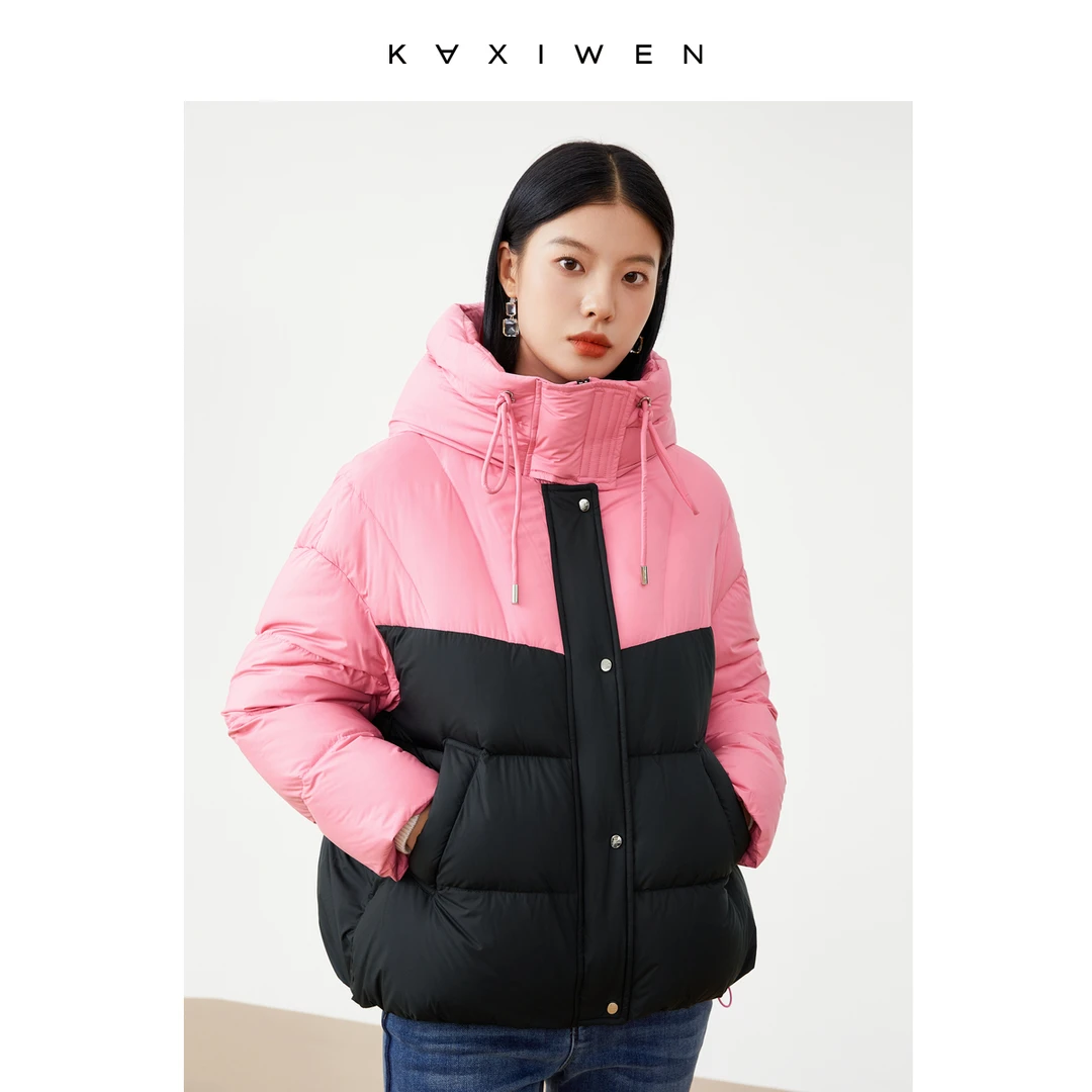 【达人专属】时尚高领撞色羽绒服女短款加厚外套女