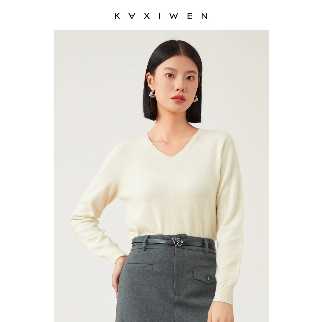 【小余专属】女装上衣简约保暖绵羊毛V领针织衫D09BZS9501