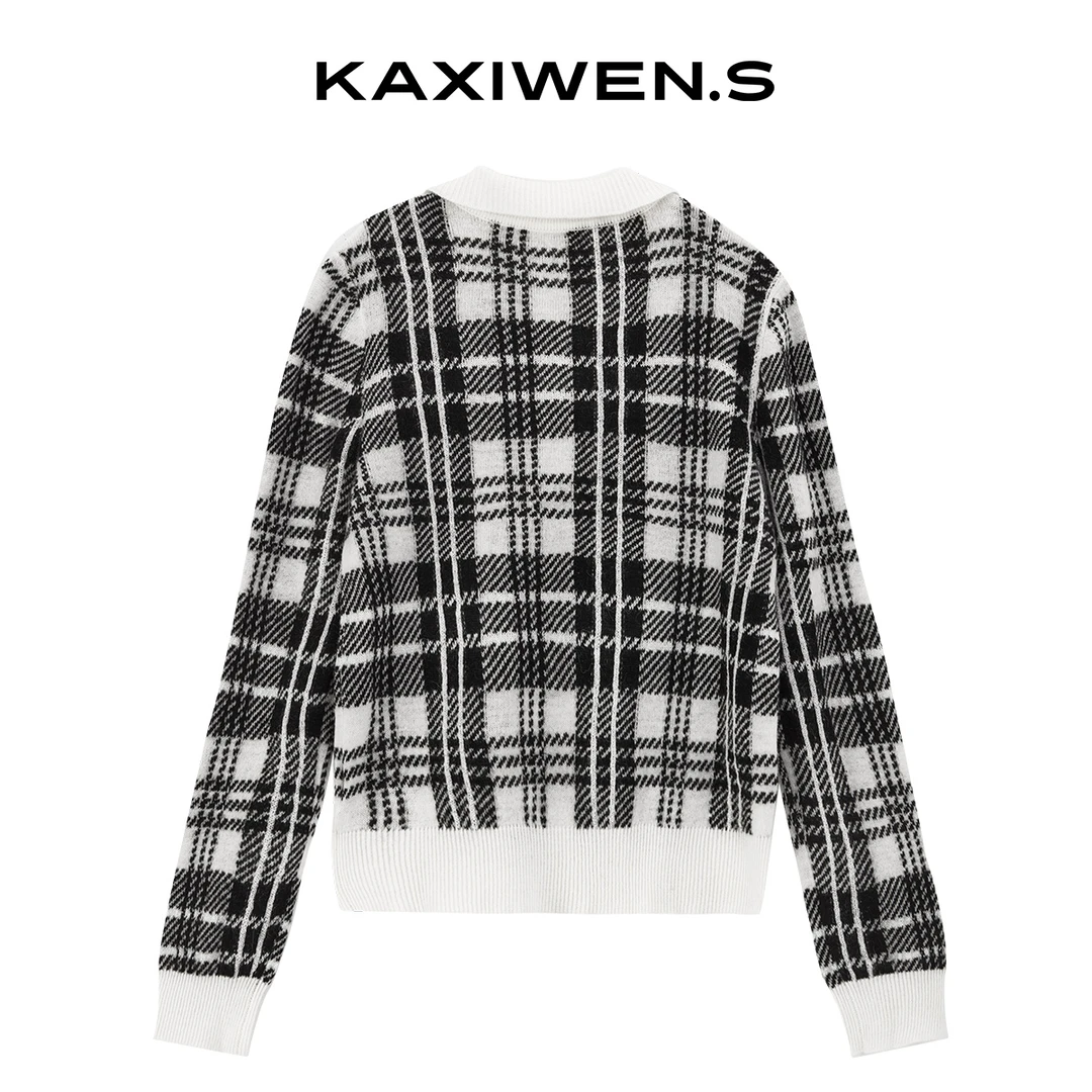 【达人专属】格纹时尚短上衣绵羊毛针织衫X09AZE8520