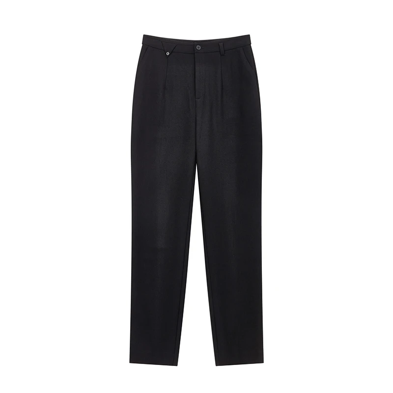 【达人专属】简约休闲裤高腰百搭时髦通勤直筒裤子女S1633