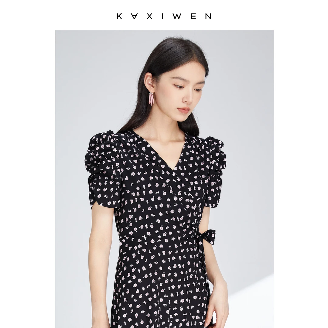 【尚雅专属】D05BLS6748女装慵懒法式围裹式印花连衣裙