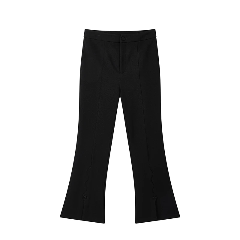 【达人专属】气质优雅休闲裤显瘦波浪开衩喇叭裤X09BKS8125