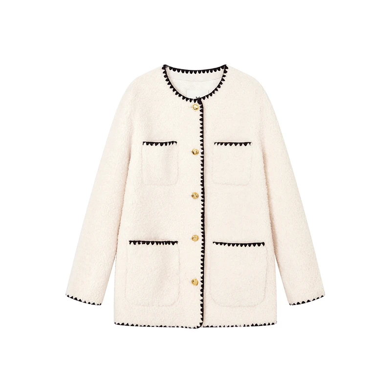 【籽言专属】小香风撞色外套气质时尚颗粒绒中长上衣X10BPS8617